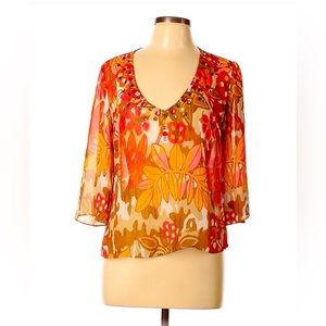 Daisy Fuentes sheer beaded top
